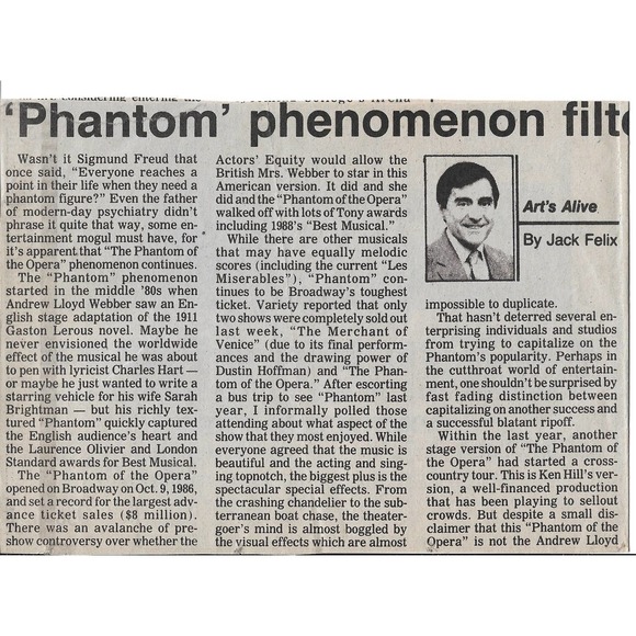 March 26th 1990 Phantom phenomenon Arts Alive Jack Felix WSG Newspaper Cutout - Picture 1 of 4
